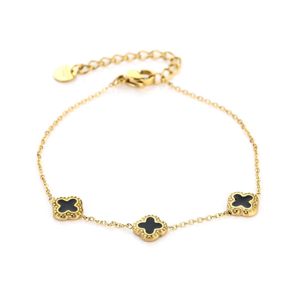 Clover Black Bracelet – Gold