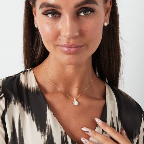 Square Stone Necklace - Silver - 925 Silver