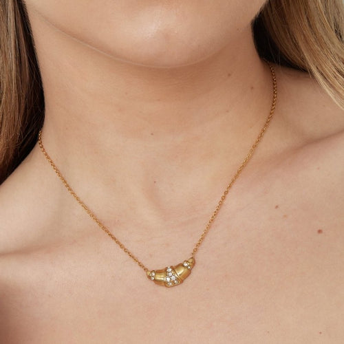 Glitter Croissant Necklace Gold