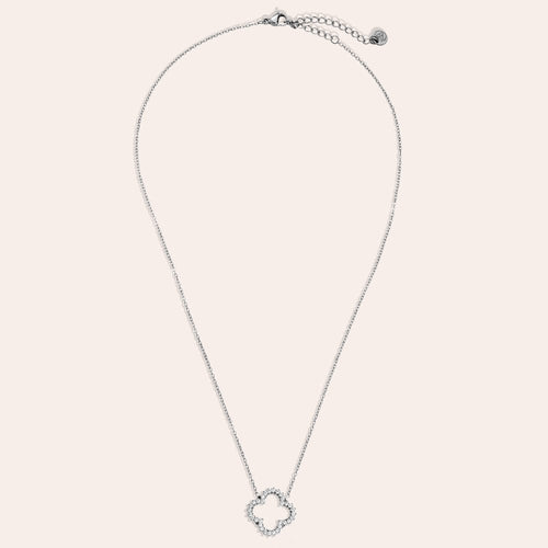 Hollow Diamond Lucky Flower Necklace - Silver