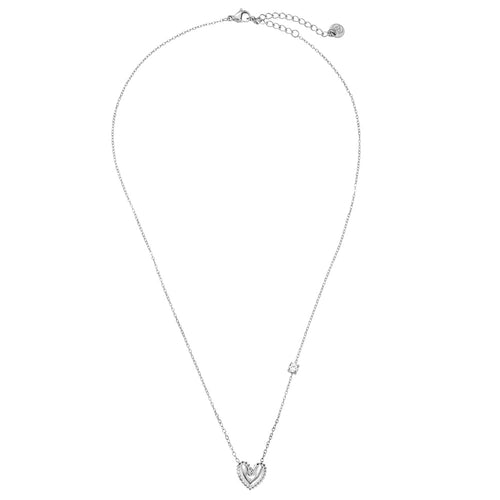Heart with One Diamond Necklace Silver
