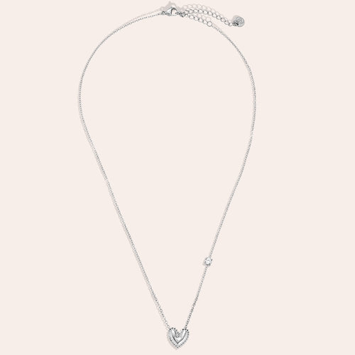 Heart with One Diamond Necklace Silver