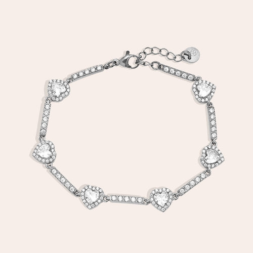 Diamond Heart and Line Chain Bracelet – Silver