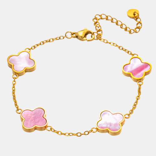 Shiny Pink Clover Bracelet