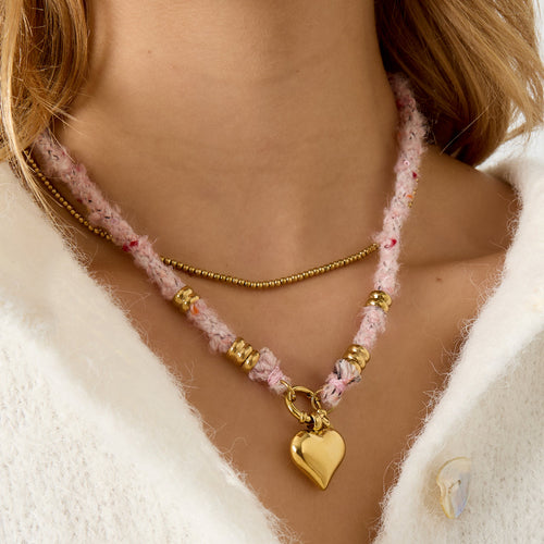 Soft Brown Heart Chain Necklace Gold