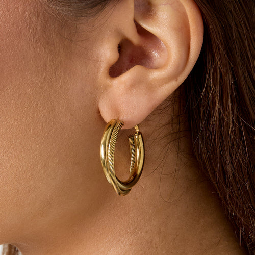 Double Chunky Hoop Earrings – Silver