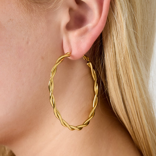 Twisted Hoop Earrings Size L – Gold