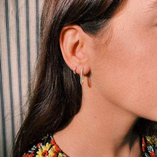 Single White Zirconia Paperclip Earring