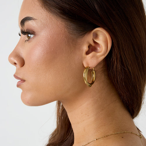 Double Chunky Hoop Earrings – Gold