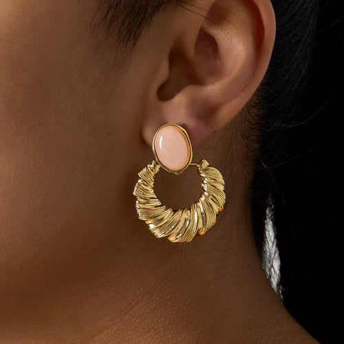 Vintage Beige Hoop Earrings – Gold