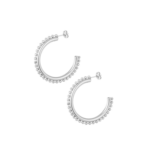 Basic Hoops with Ball Details Silver Earrings