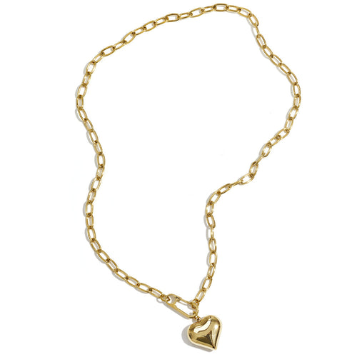 Bold Heart Link Necklace Gold