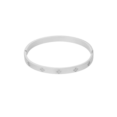 Clovers and Stones Bangle – Silver