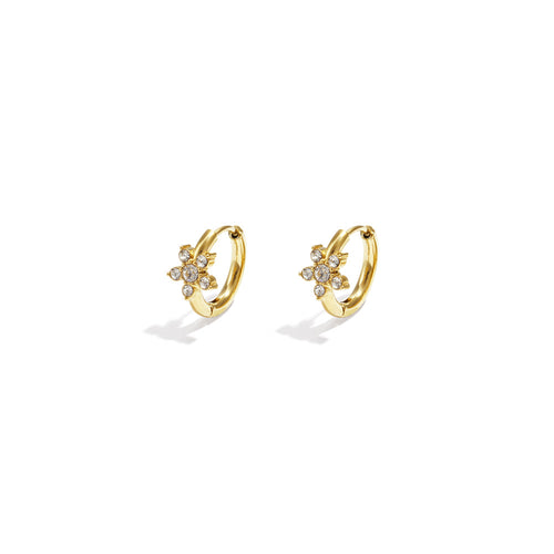 Crystal Flower Hoop Earrings – Gold