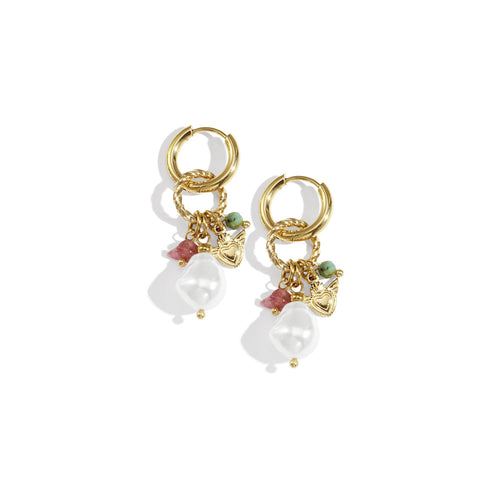 Cupid’s Pearl Hoop Earrings – Gold