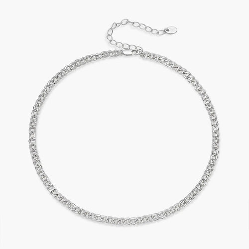 Mini Kettenhalskette mit halbem Pave-Knopf