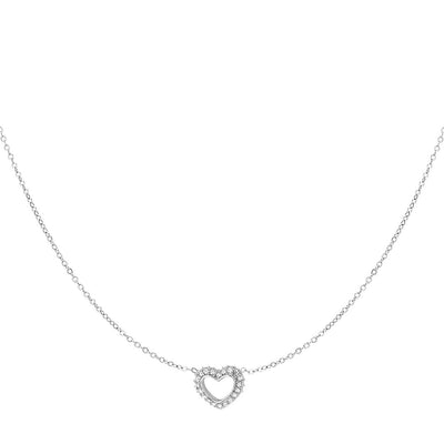 Diamond Heart Necklace Silver