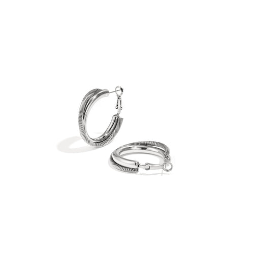 Double Chunky Hoop Earrings – Silver