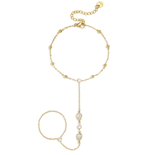Hand Chain with Teardrop-Shaped Stones – Gold