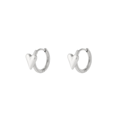 Silver Hoop Earrings with Mini Heart