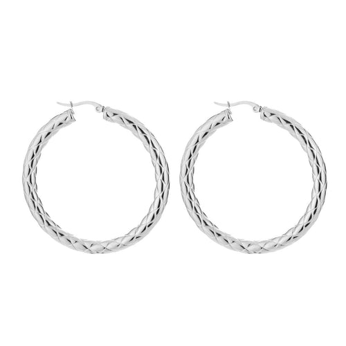 Large Engraved Hoop Earrings – Silver
