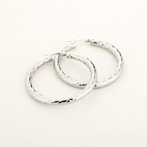 Large Engraved Hoop Earrings – Silver