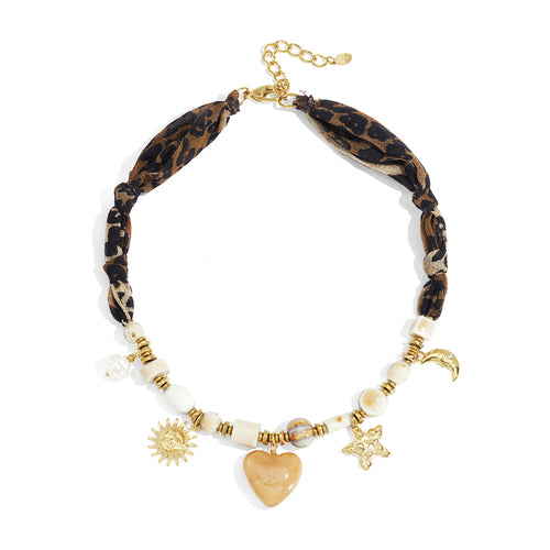 Leopard & Charms Necklace Gold
