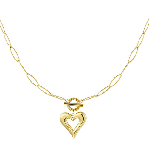 Link Chain Thick Heart Necklace Gold