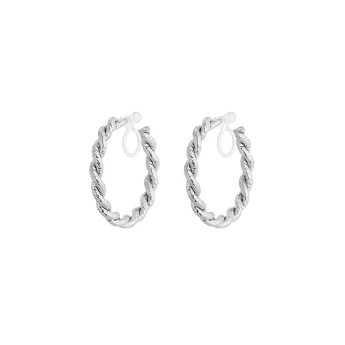 Luxury Twisted Hoop Clip-On Earrings – Silver