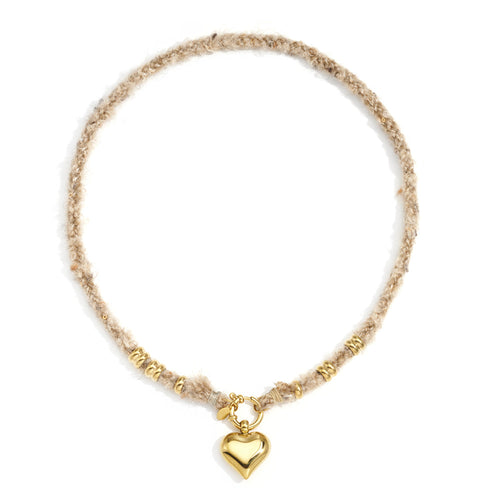 Soft Brown Heart Chain Necklace Gold