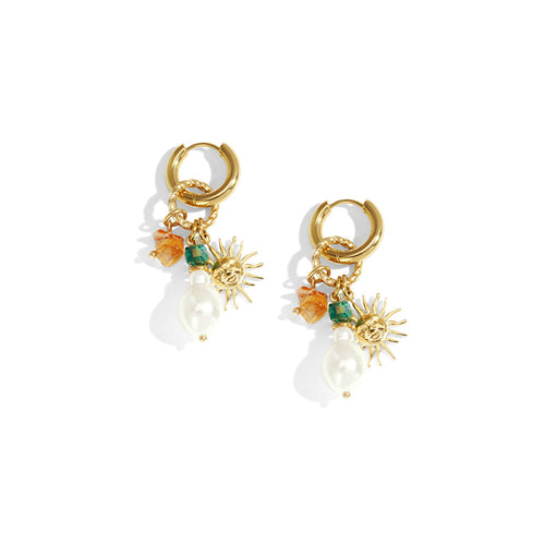 Sun Charm Hoop Earrings – Gold