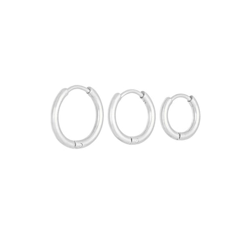 Three Little Hoop Earrings Trio – Silver