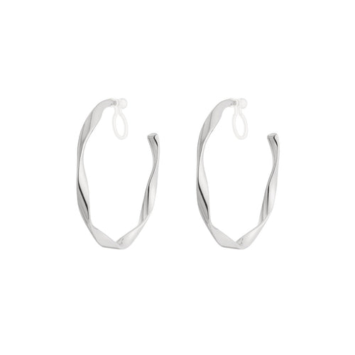 Twisty Hoop Clip Earrings – Silver