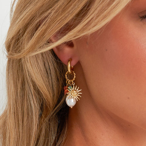 Sun Charm Hoop Earrings – Gold